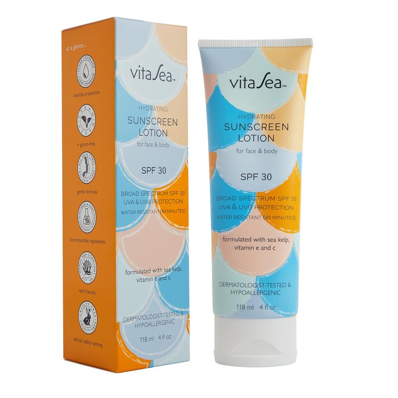 VitaSea Hydrating Sunscreen Lotion for Face and Body, Broad Spectrum Reef Friendly Sunscreen SPF 30, UVA & UVB Protection, Formulated with Sea Kelp, Vitamin E & C, 4 Fl Oz