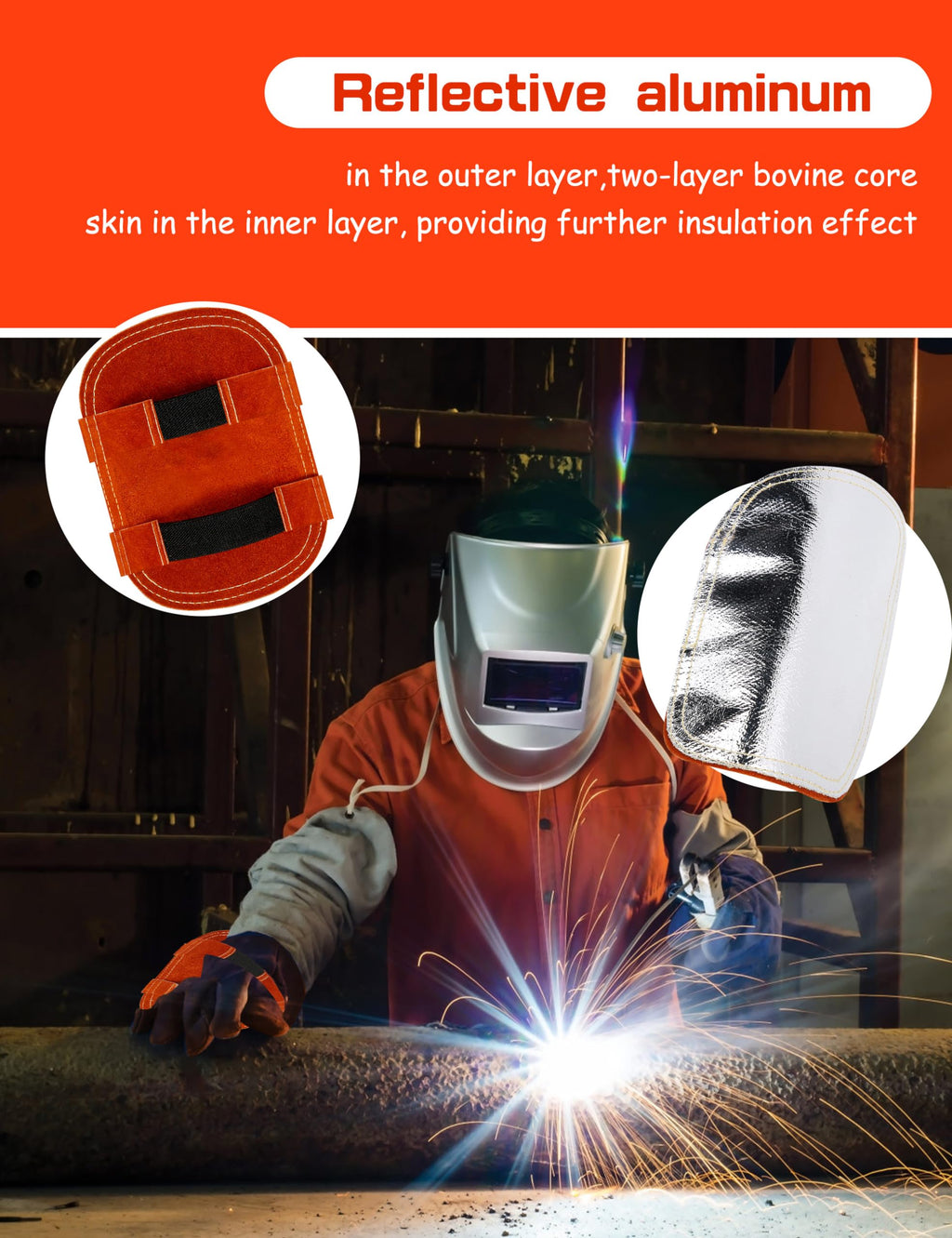 Dioche High Temperature Hand Guard Gloves, Heat-Resistant Split Leather with Aluminized Back, Welding Hand Pad for Protection