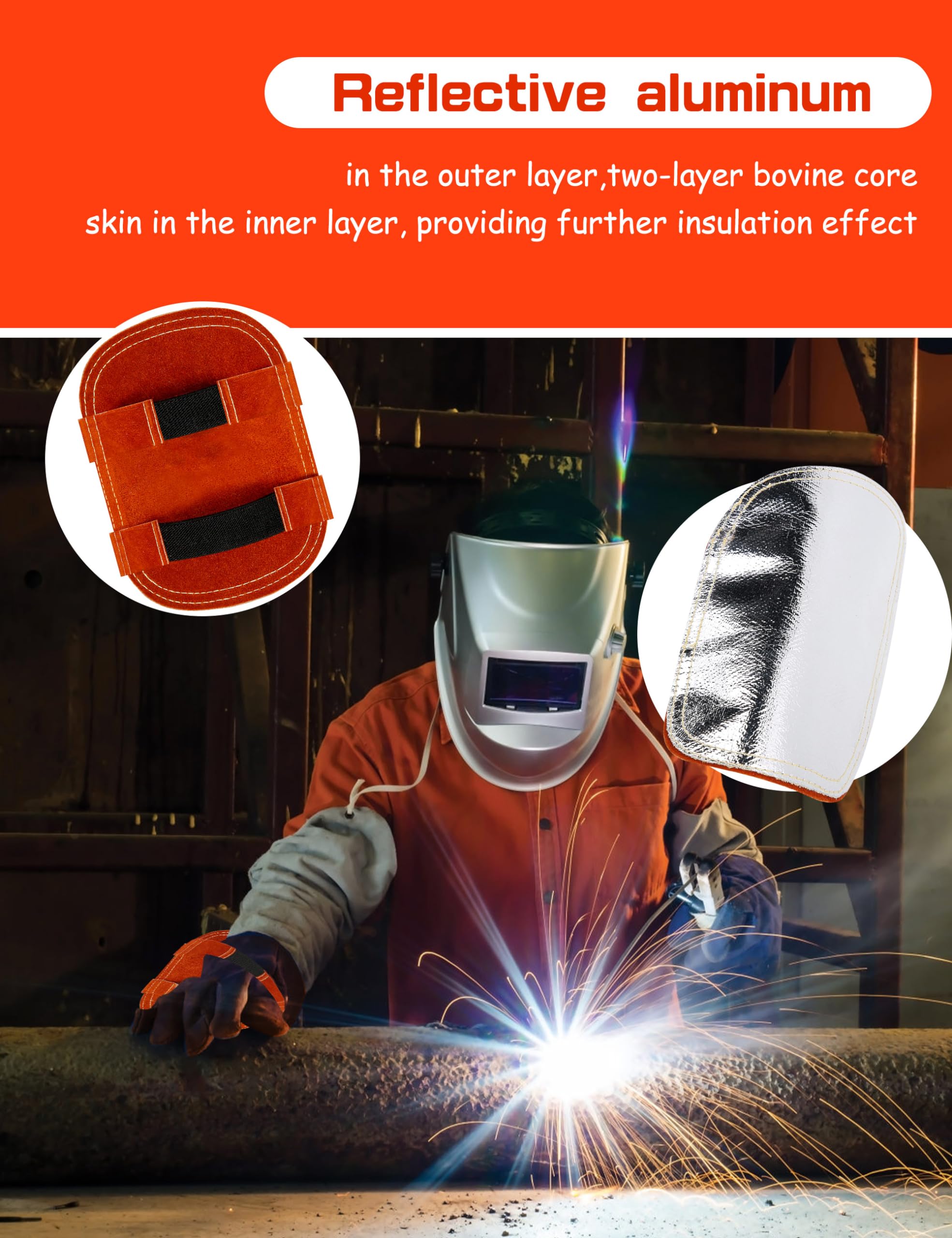 Dioche High Temperature Hand Guard Gloves, Heat-Resistant Split Leather with Aluminized Back, Welding Hand Pad for Protection