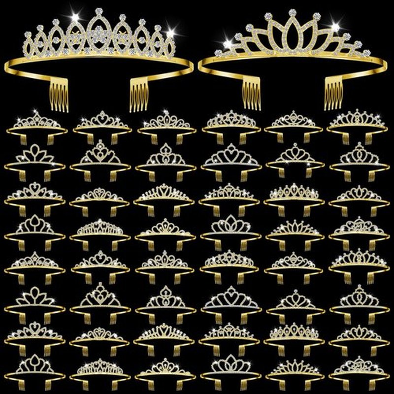 Riceshoot 50 Pcs Tiaras Crowns Bulk for Women Crystal Princess Tiara Queen Rhinestone Crown with Comb Bridal Wedding Headband for Women Prom Birthday Party Hair Accessory (Gold,Vibrant Style)