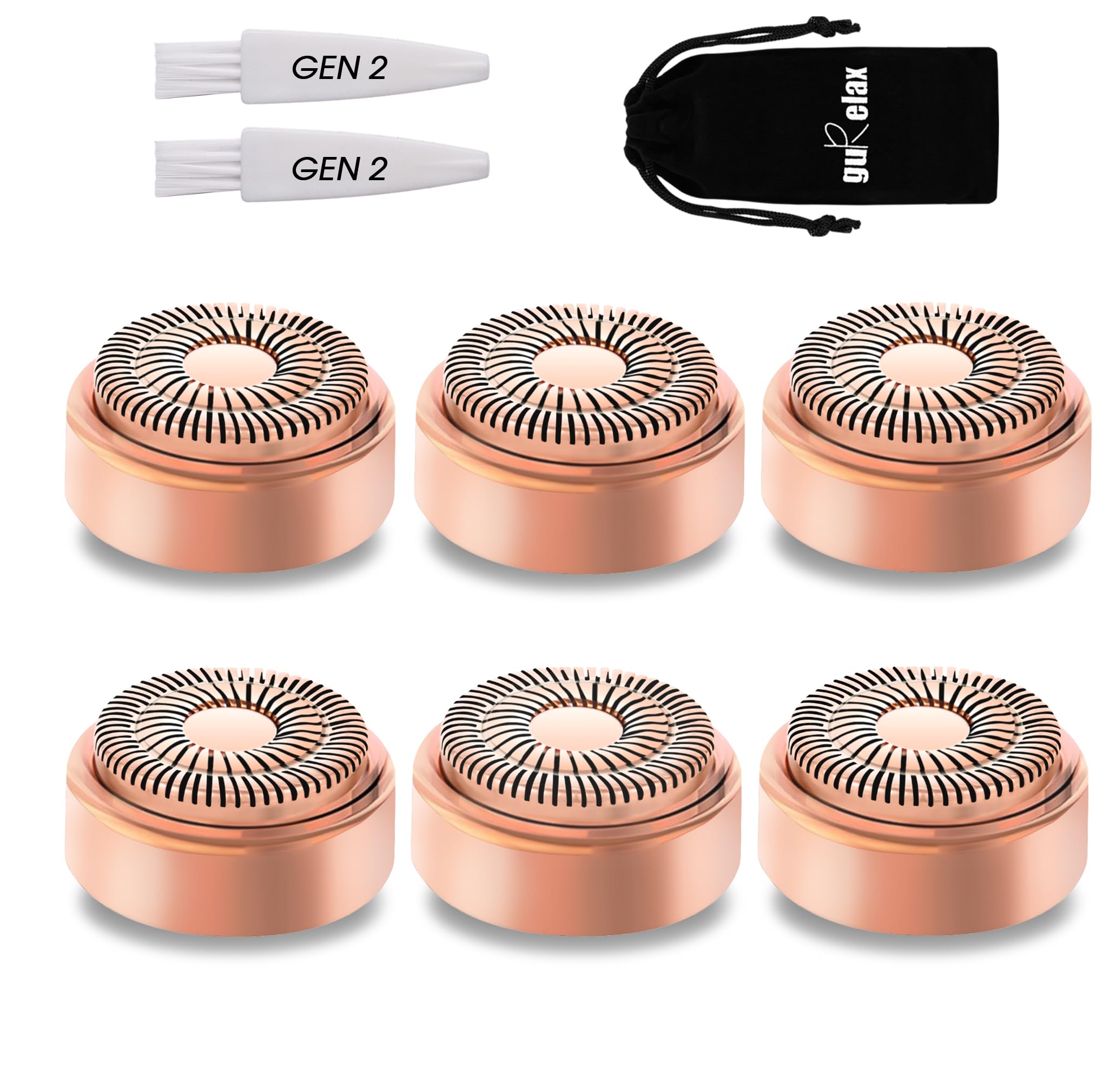 Replacement Heads for Flawless Facial Hair Remover,Gen 2 Replacement Blades for Finishing Touch Flawless Hair Removal, 6 Count 18k Gold Heads with Storage Bag