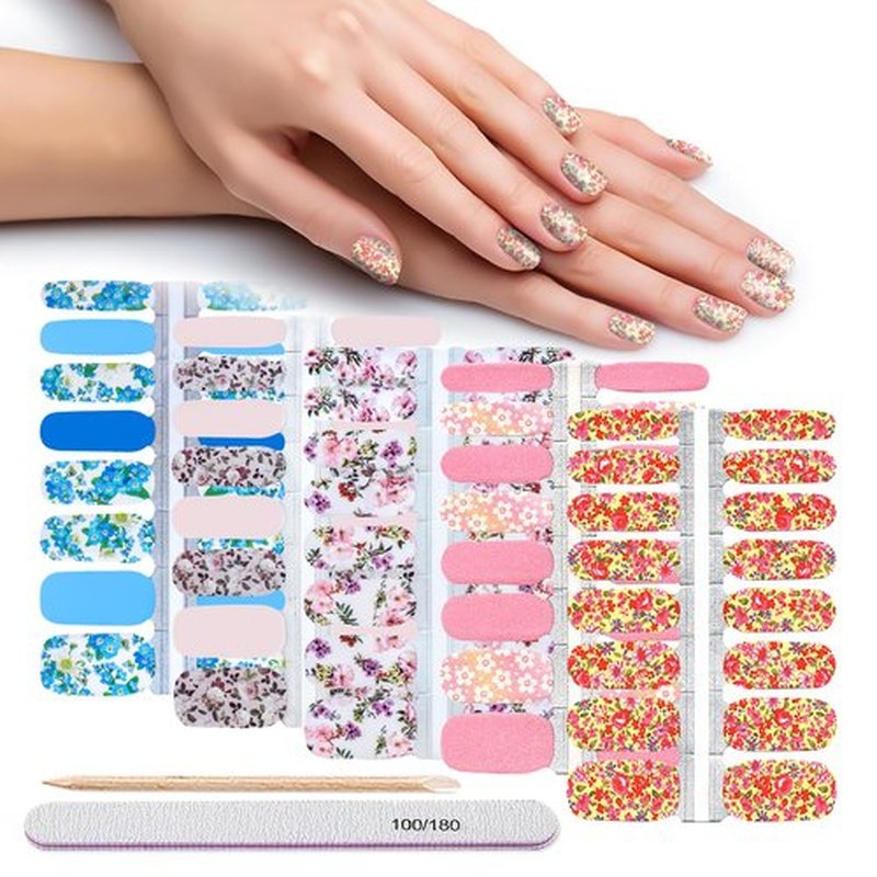 DANNEASY Thicker Nail Polish Strips Flowers Series, 5 Sheets Nail Stickers for Women, Adults, Light Color, Floral Style, Nail Art Stickers and Decals, Self-Adhesive, Single Use