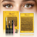 QUEWEL Lash Clusters Kit, 144PCS Natural Lash Custers with Lash Bond and Seal, C Curl Wispy Cluster Lashes Natural Look with Thin Band Easy to use for Beginners (DJ-FD-A）