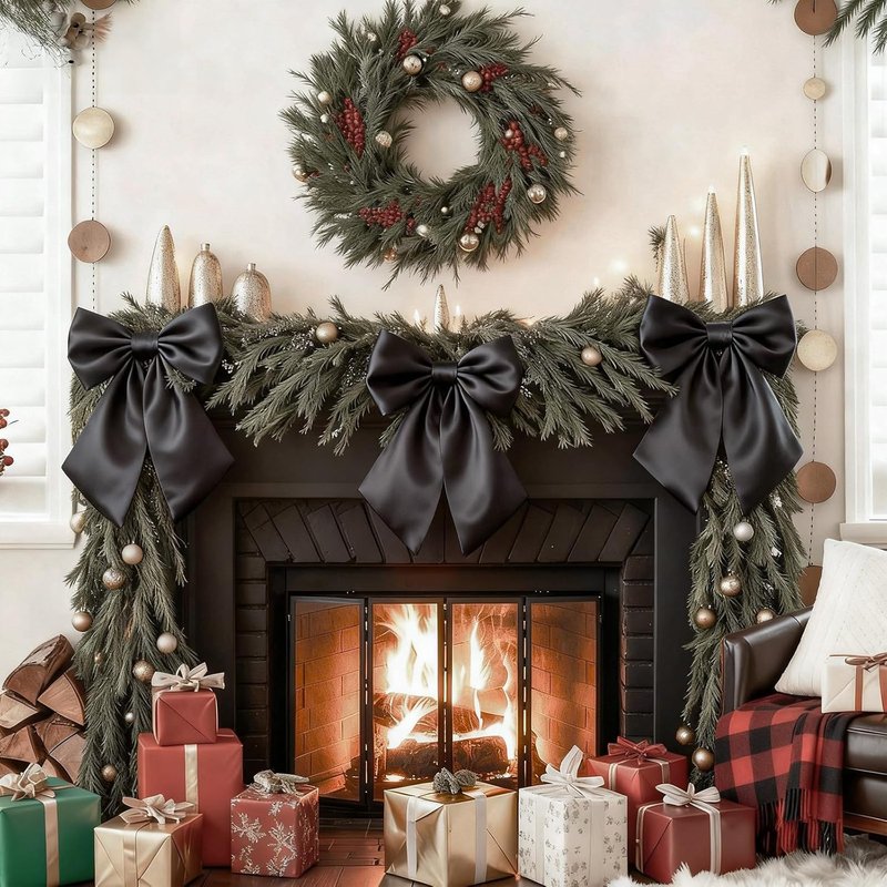 Black Bows Decor | 22x11 Inch Big Black Bows for Crib, Christmas Tree, and Weddings - 3 Pack