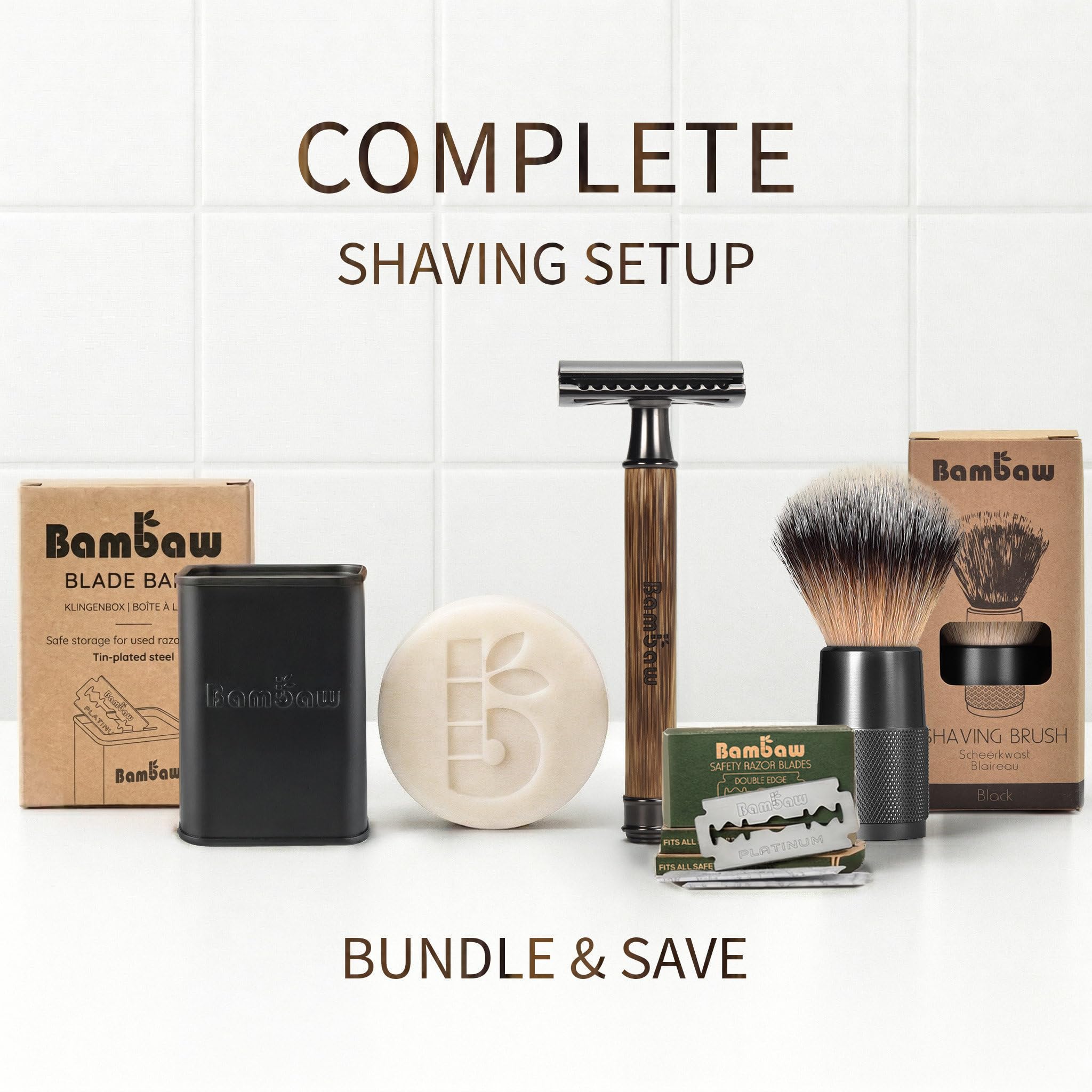 Bambaw Single Blade Razors for Men & Women, Bamboo Razor with 5 Blades, Double Edge Safety Razor, Eco-Friendly, Reusable & Plastic Free – Slim Bamboo Black