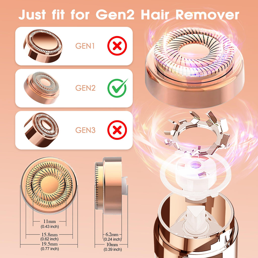 Replacement Heads for Flawless Facial Hair Remover,Gen 2 Replacement Blades for Finishing Touch Flawless Hair Removal, 6 Count 18k Gold Heads with Storage Bag