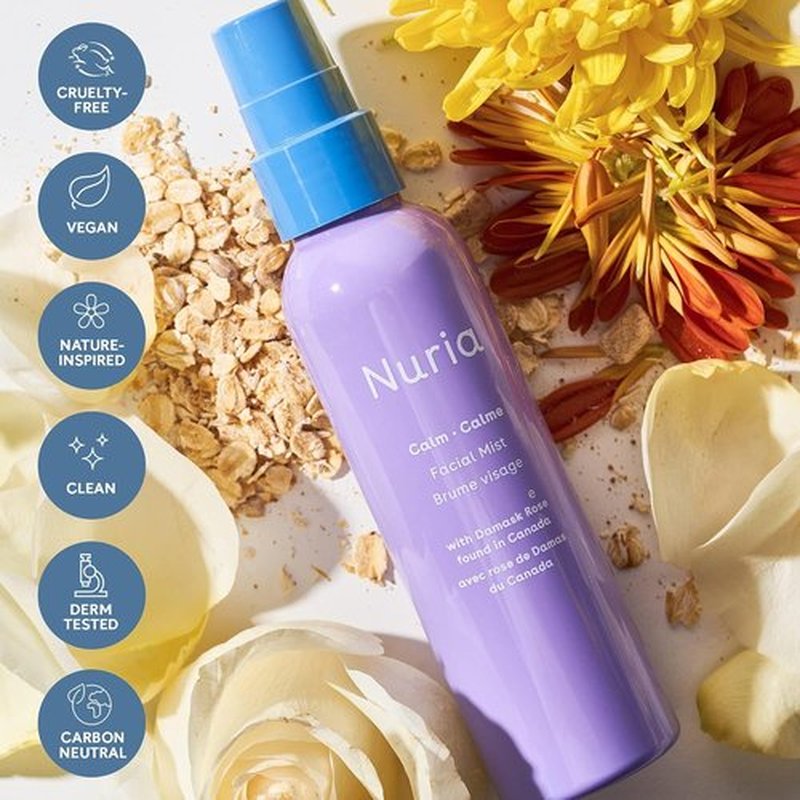 Nuria Calm Facial Mist - Fragrance-Free Damask Rose Water Spray with Marigold Extract | 120mL/4.1 fl oz