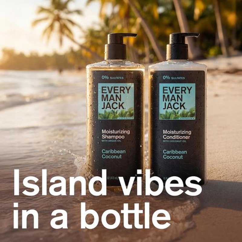 Every Man Jack Men's Shampoo & Conditioner Set - Caribbean Coconut - Sulfate-Free, Plant-Powered Moisturizers - 16 fl oz (2 Pack)