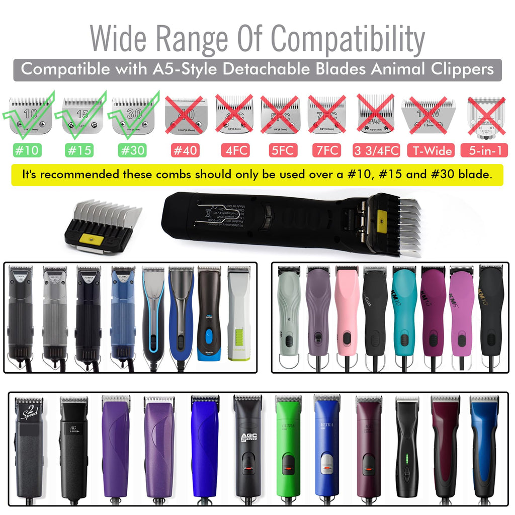 Professional A5-Style Animal Clipper Stainless Steel Color-Coded Snap-on Attachment Guard Guide Comb, 1/8"-1" Compatible with Wahl KM Series Oster A5 Andis Detachable Blade Pet Dog Groomers (#5-5/8")