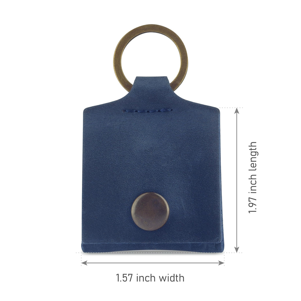 Leather Keychain Ring Holder, Wedding Ring Travel Case, Engagement Ring Holder, Ring Pouch Bag, Workout and Gym Ring Holder, Small Soft Leather Ring Bearer (Blue)