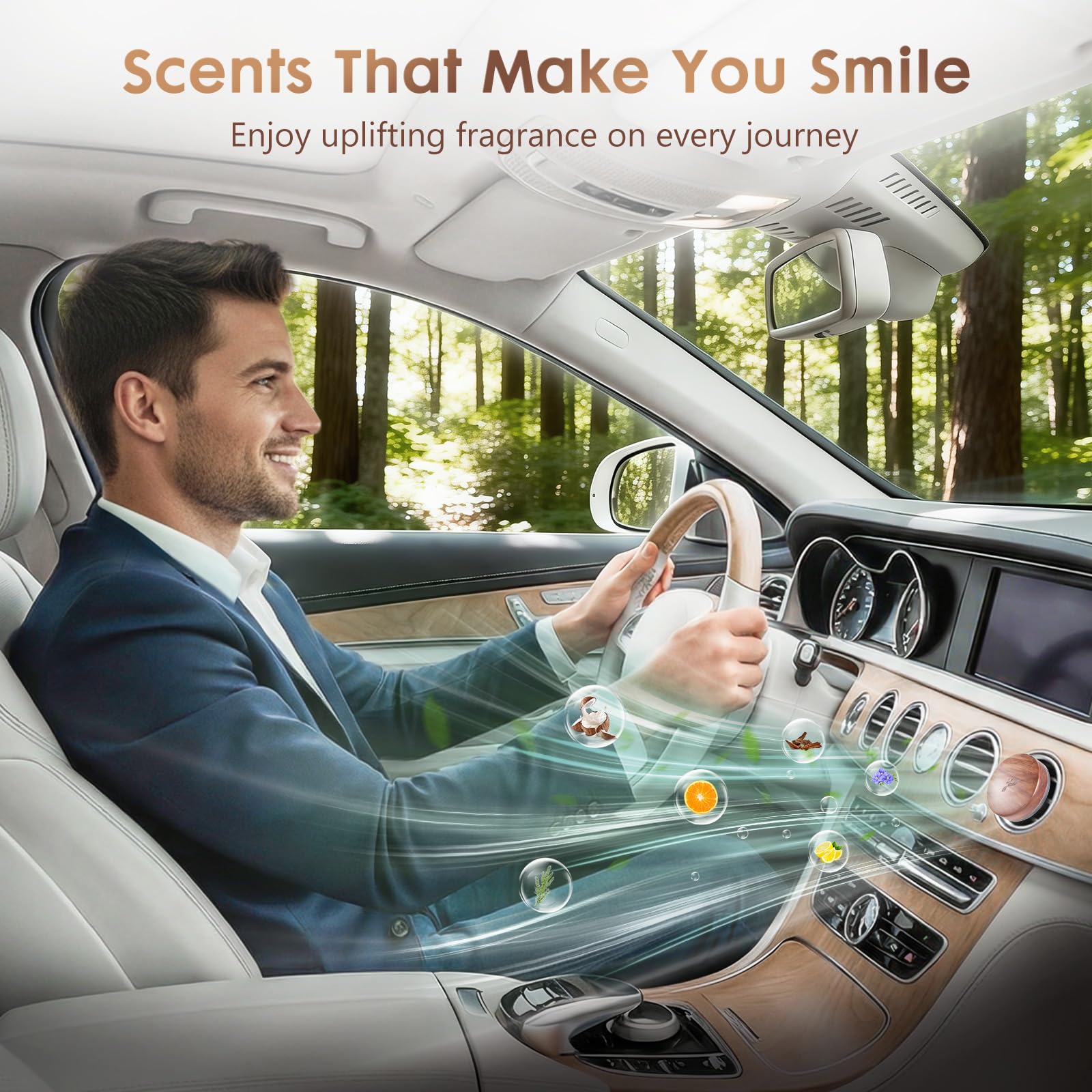 PERPOTAO Wooden Car Air Freshener Vent Clip, Refillable Essential Oil Diffuser with Long-Lasting Natural Scent, North American Walnut & Metal Auto Deodorizer, Includes 2 Clips + 4 Plaster Refills