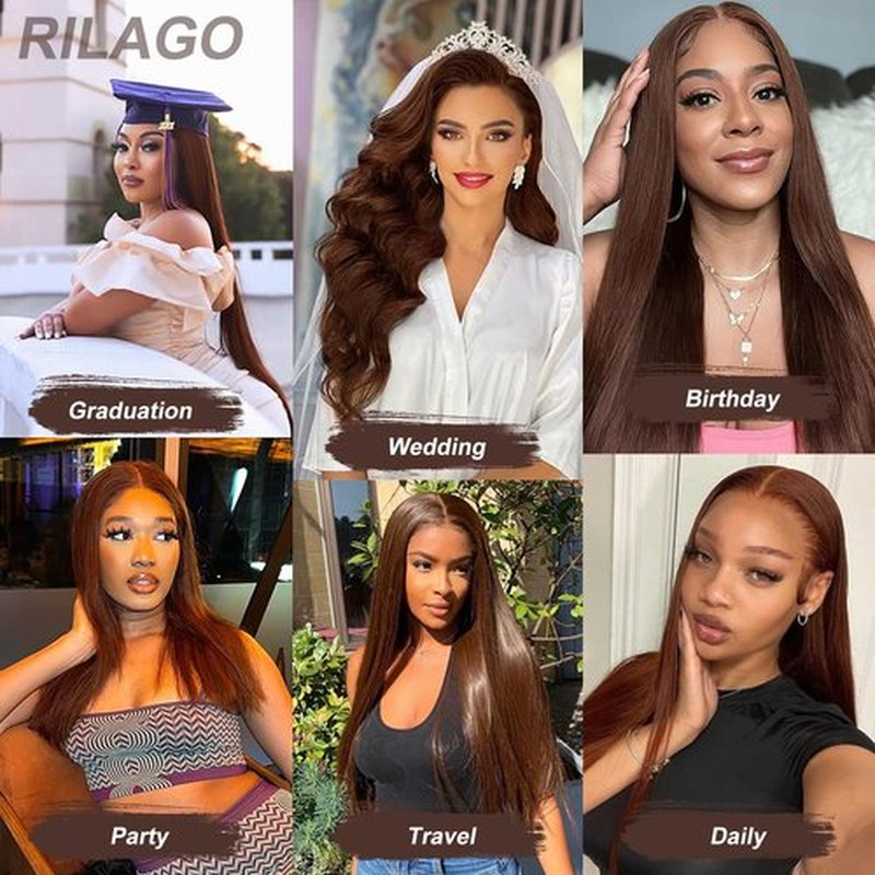rilago Brown Straight Lace Front Wigs Human Hair 200 Density Chocolate Brown Lace Front Wig Straight 12A 13x4 HD Transparent Full Lace Frontal Wigs Pre Plucked Brown Human Hair Wig 24 Inch