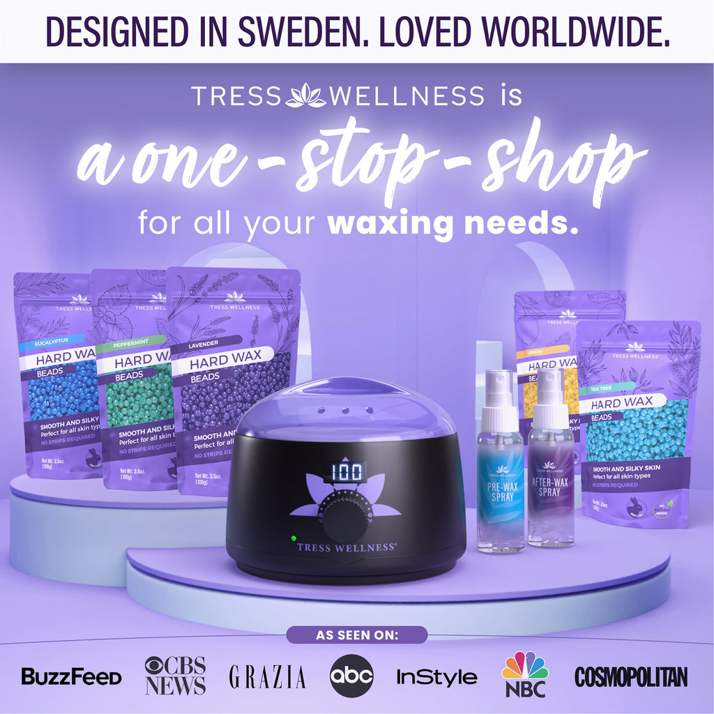 Tress Wellness Award Winning Waxing Kit for Sensitive Skin, Safe for Face & Skin, Easy to Use, At-Home Kit for Face, Bikini, Brazilian & Full Body - Digital Display, Black Purple Flower