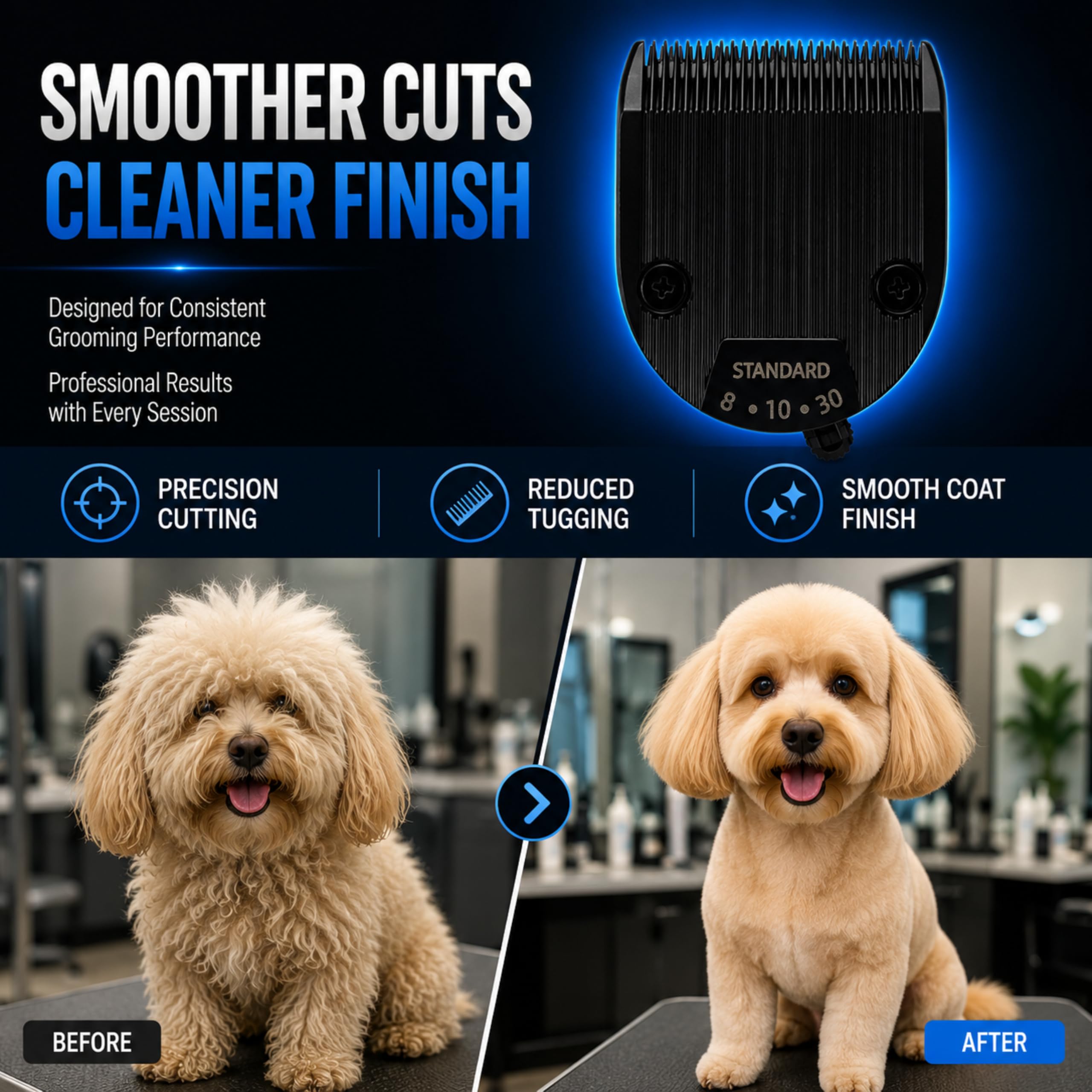Kenchii Professional Dog Clipper Blade Flash 5 Pet Hair Clipper - Detachable Stainless Steel Blades for Dog Grooming - Hair Clippers & Accessories Pet Shaving Blades. (KEFB5-STD)