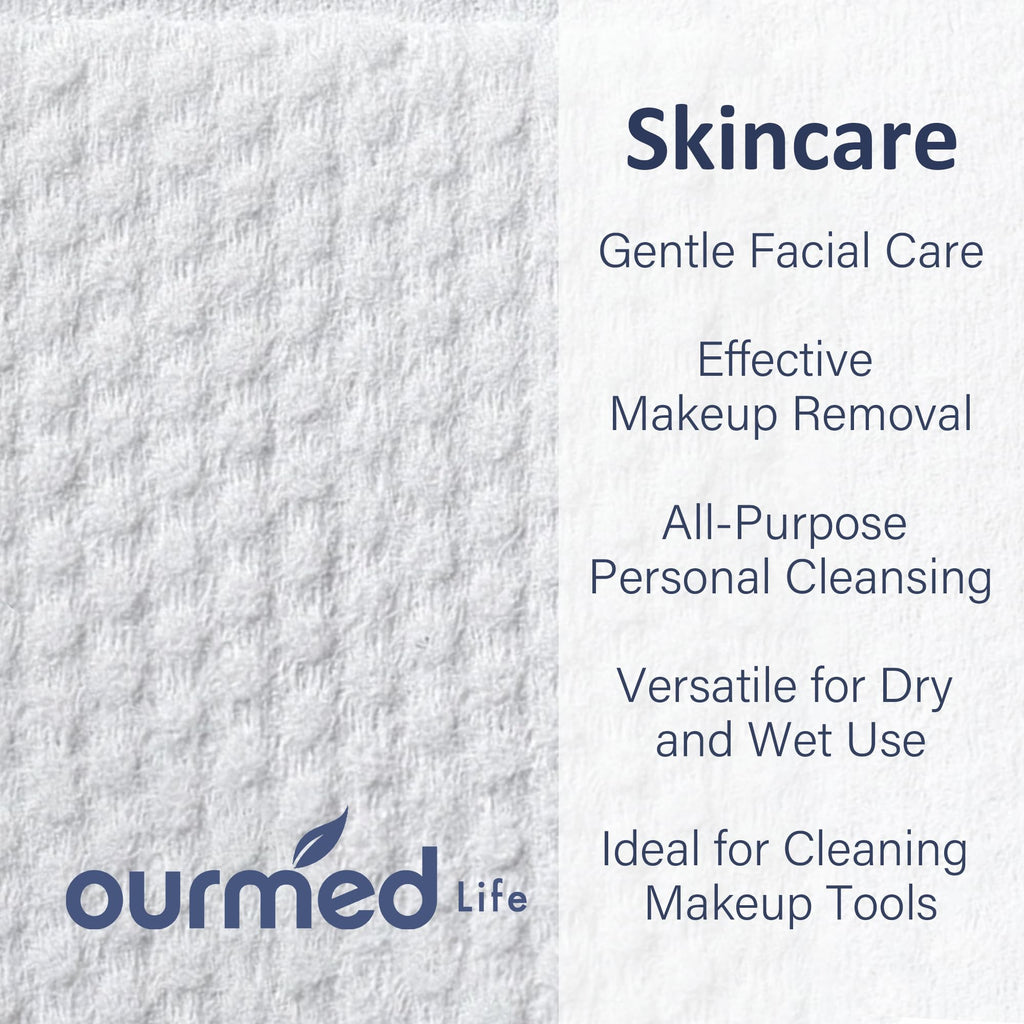 Ourmed Life Face Towels, Disposable Biodegradable Clean Facial Towels for Sensitive Skin, Lint- free Face Cloths for Makeup Remover, Skincare and Women Cleaning, Dry Wipes,240 Count Dot Texture
