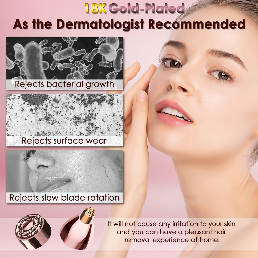 Gen 3 Replacement Heads for Finishing Touch Flawless, 18K Gold Painless Facial Hair Remover Blades with Exclusive Eyebrow Trimmer Head, 3 Facial + 3 Eyebrow Replacement Heads Set for Women
