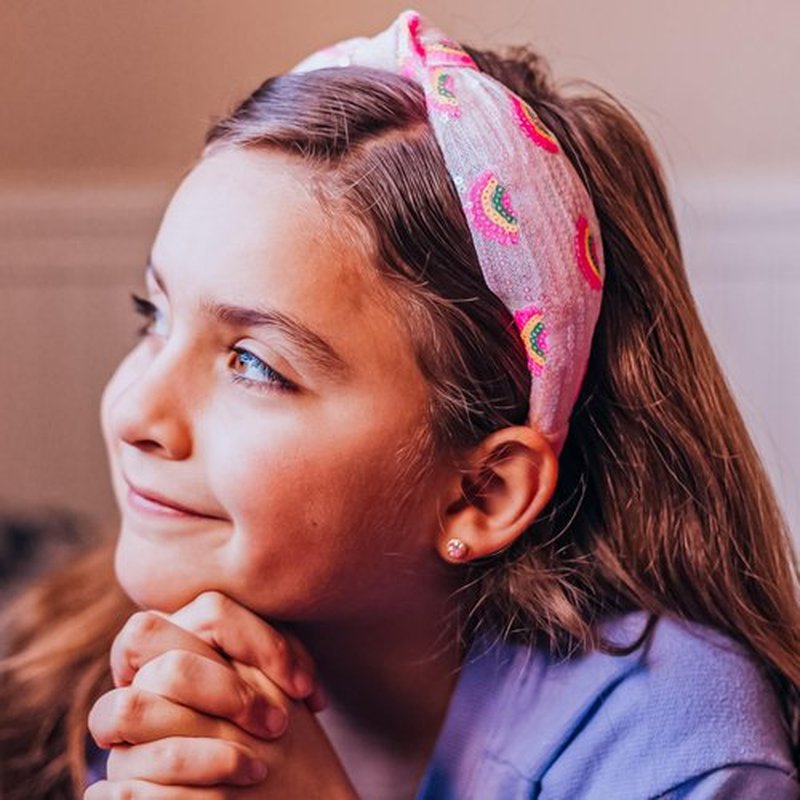 FROG SAC Knot Headband for Girls - Rainbow Sequin Knotted Headbands for Kids, Sparkly Hair Bands for Toddlers, Little Girl Pink Head Band Hair Accessories