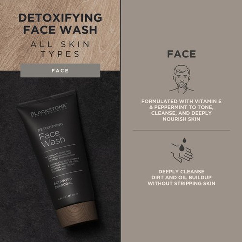 Blackstone Men's Grooming Detoxifying Face Wash with Vitamin E and Peppermint - Deep Cleansing & Exfoliating | Paraben & | - Activated Charcoal (6 Fl Oz)