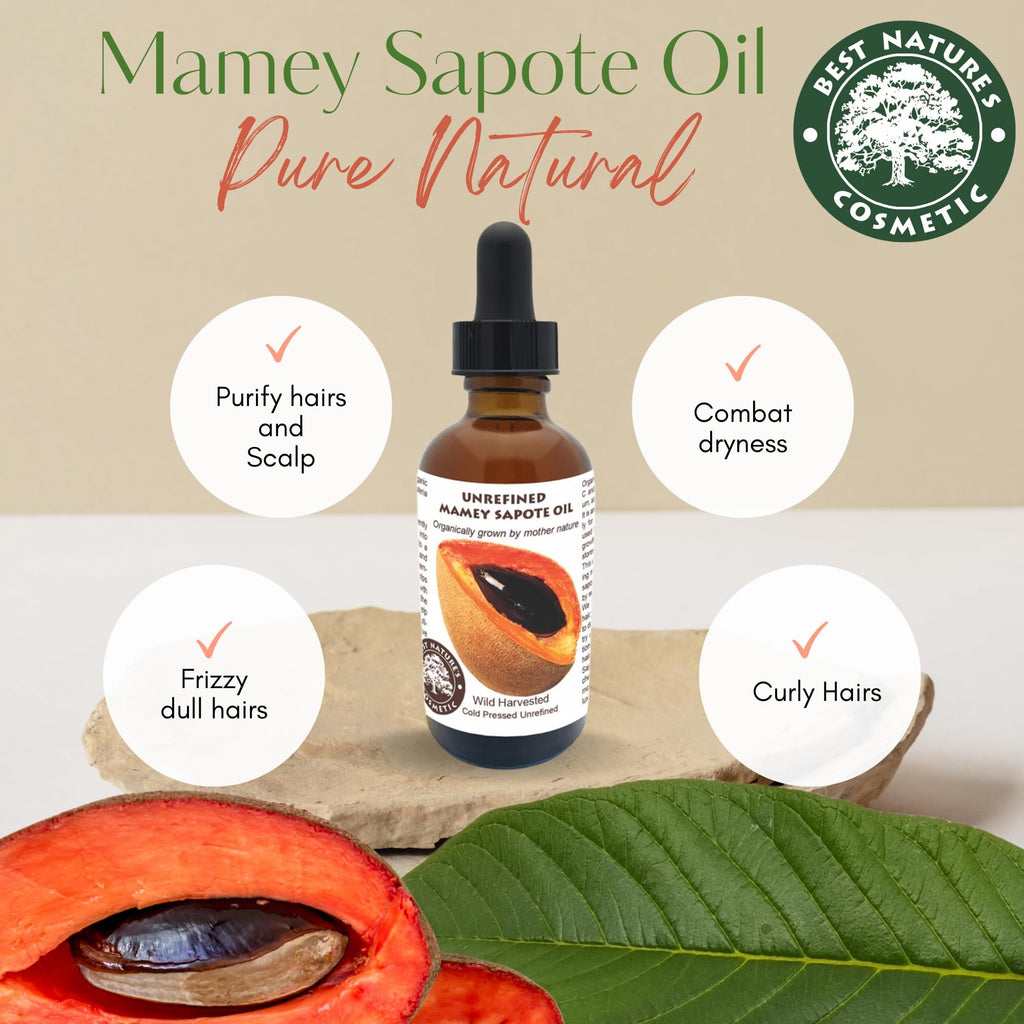 Best Nature's Cosmetics Mamey Sapote Oil Organic - revitalize dry skin and hair with deep moisture and frizz control. For curly, wavy hairs. 2 fl oz / 60ml