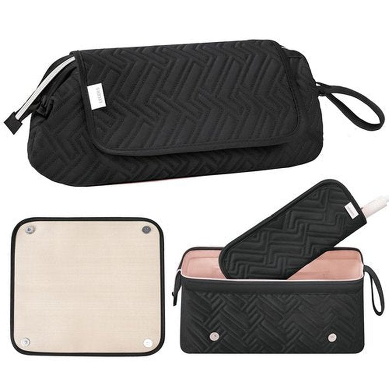 Leudes Hair Tools Travel Bag for Women Heat Resistant Mat for Travel Essentials Hot Tools Straighteners,Flat Irons,Curling Iron,Hot Air Brushes and Hair Dryer Organizer Bags 2 in 1 (BlackA)