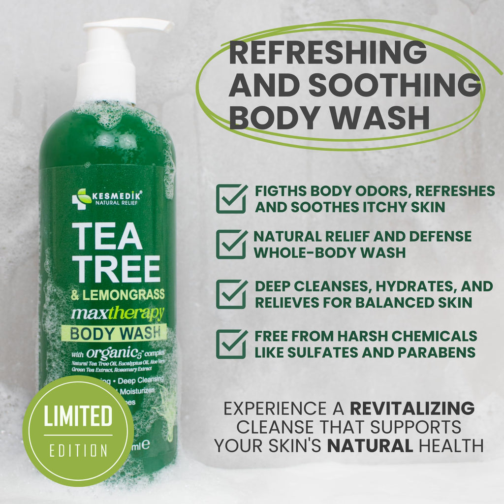 KESMEDIK Tea Tree Lemongrass Body Wash MaxTherapy, Itchy Skin Relief, Antifungal Defense, Fights Body Odor, Soothes Jock Itch & Athlete's Foot, Intimate Wash, Men & Women, 2-Pack, Limited Edition