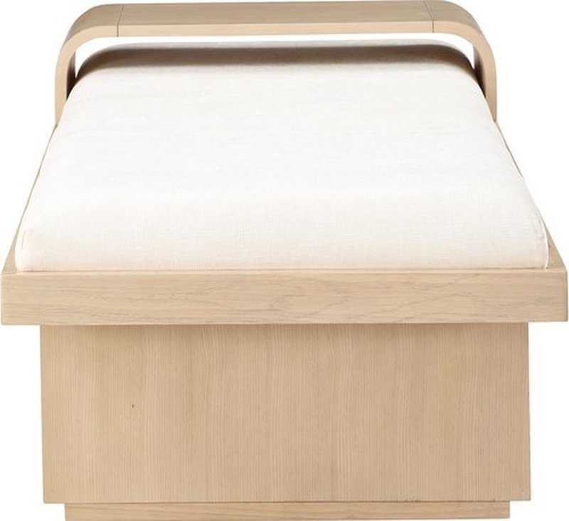 Meridian Furniture Arlington Collection Mid-Century Modern Bench - Soft Cream Chenille, Solid Wood, 65" W x 26" D x 19.5" H