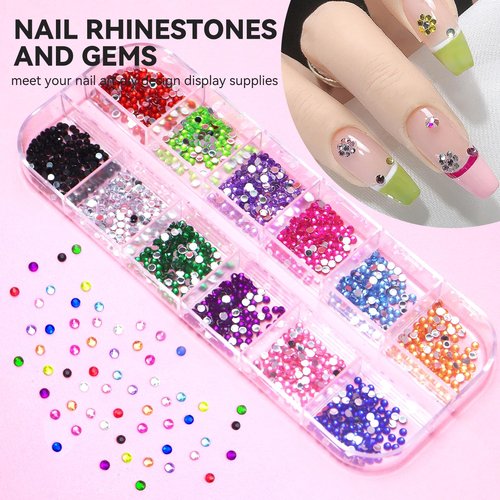ESUOHYM Nail Charms Kit with 30 Sheets Flower Nail Stickers,Colorful Heart Flower Bow 3d Nail Rhinestones And Gems,Nail Pearls Jewels,Tweezer and Wax Pen,Nail Art Tools for DIY Nail Design