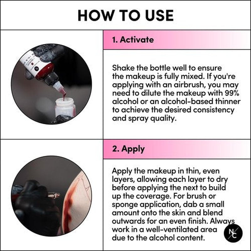 Narrative Cosmetics FX Alcohol Airbrush Paint — 2 fl oz | Waterproof, Quick-Dry, Skin-Safe Body & SFX Makeup | Brush or Sponge | Stage, Film, Halloween, Cosplay, Bodypainting — Prime Black
