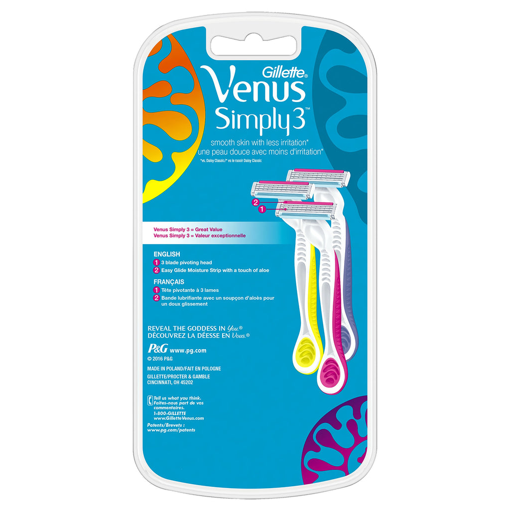 Gillette Venus Simply3 Women's Disposable Razors, 4 Count