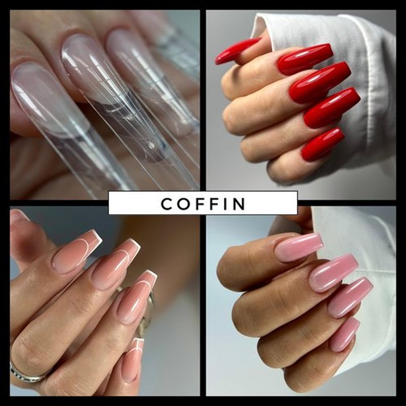 MGART Dual Nail Forms COFFIN Extension Structure Poly gel Nail Forms Full Cover Nail Molds 12 Sizes for Solid Gel Glue Art Design Salon&DIY