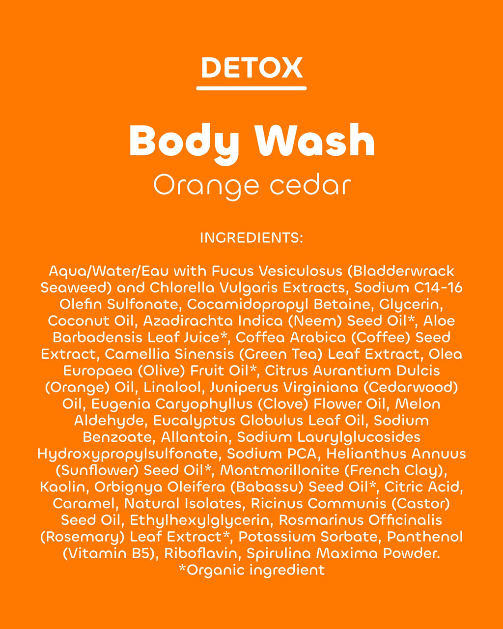 Seaweed Bath Co. Detox Body Wash - Orange Cedar - Hydrating Foaming Cleanser with Refreshing Natural Ingredients - Vegan, Paraben and Sulfate Free Shower Gel for Women and Men - 12 oz