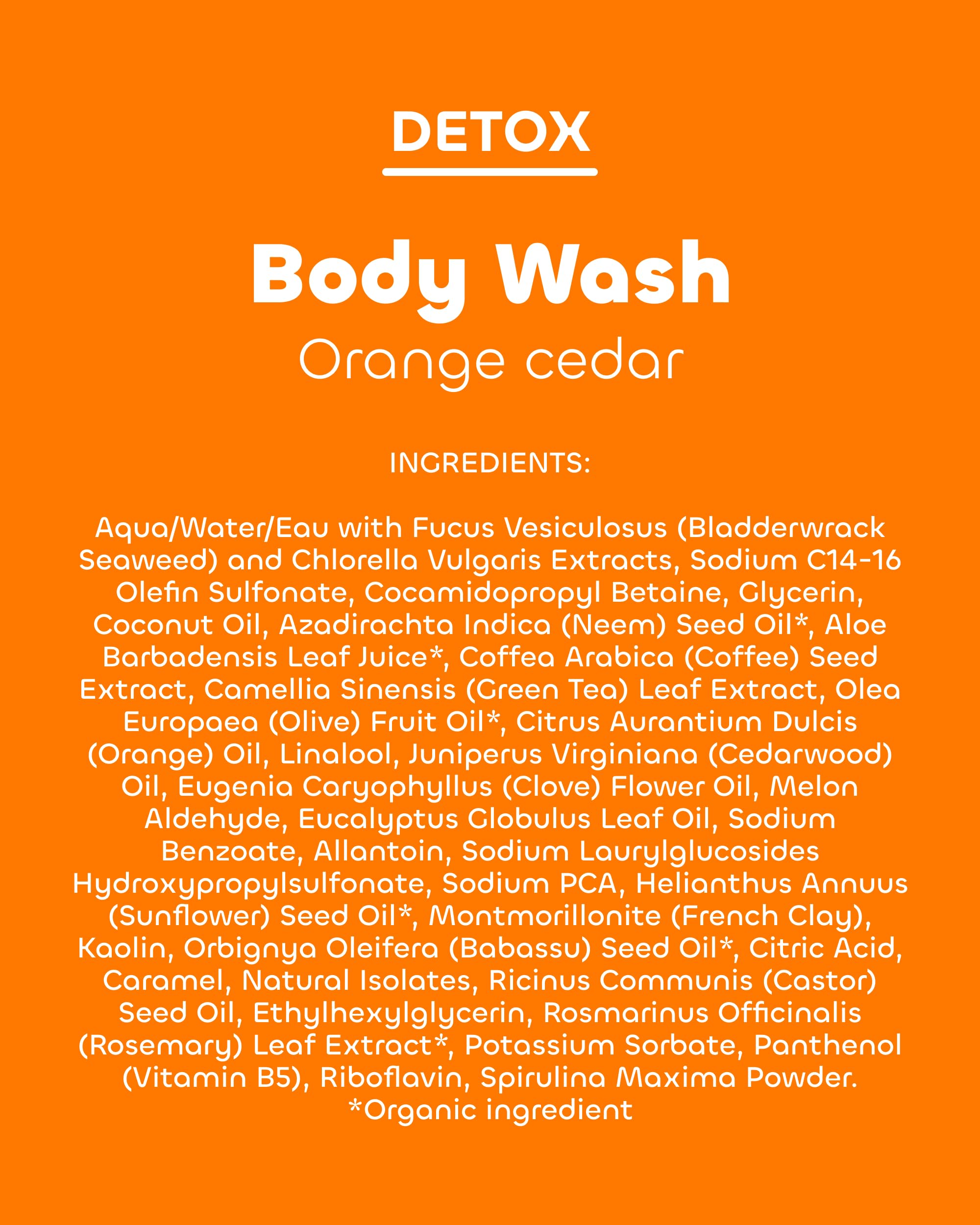 Seaweed Bath Co. Detox Body Wash - Orange Cedar - Hydrating Foaming Cleanser with Refreshing Natural Ingredients - Vegan, Paraben and Sulfate Free Shower Gel for Women and Men - 12 oz