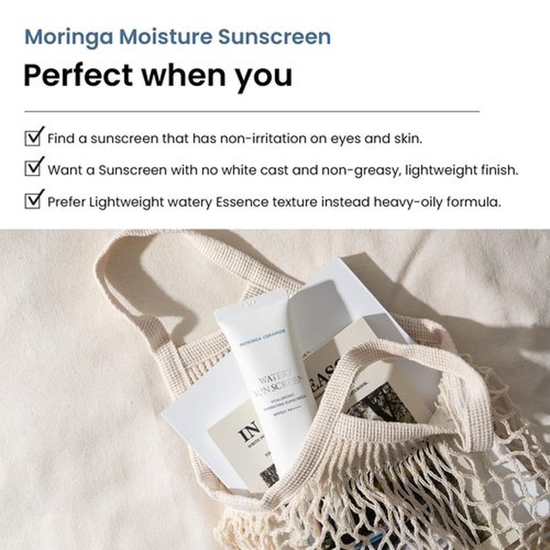 HEIMISH Moringa Ceramide Hyaluronic Hydrating Watery Sunscreen - SPF Face Moisturiser, Daily Sunscreen For Face, Broad Spectrum SPF 50, Non-greasy, Lightweight with Hyaluronic Acid, 1.7fl.oz/50ml
