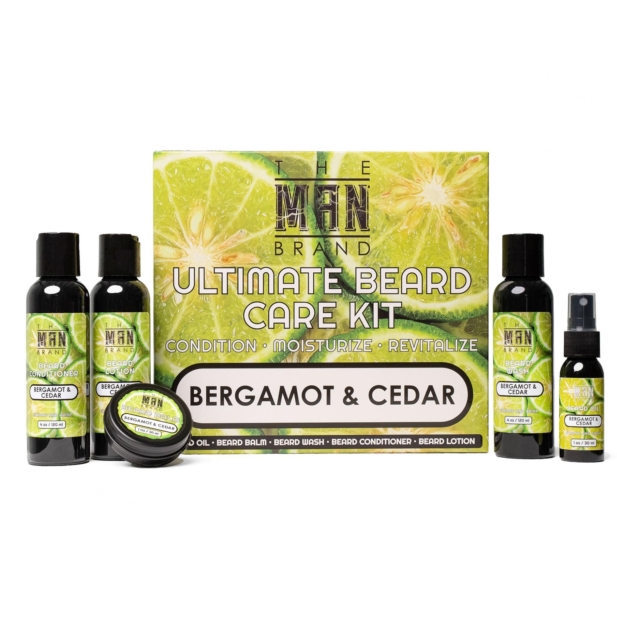 The Man Brand Ultimate Beard Kit Bergamot & Cedar | 5-Piece Men’s Grooming Set with Wash, Conditioner, Lotion, Balm & Oil | Cleanses, Moisturizes, and Refreshes