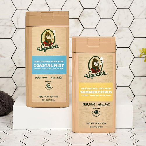 Dr. Squatch Men's Body Wash - Nourishing & Cleansing Shower Gel - Coastal Mist + Summer Citrus (14 oz, 2-Pack)