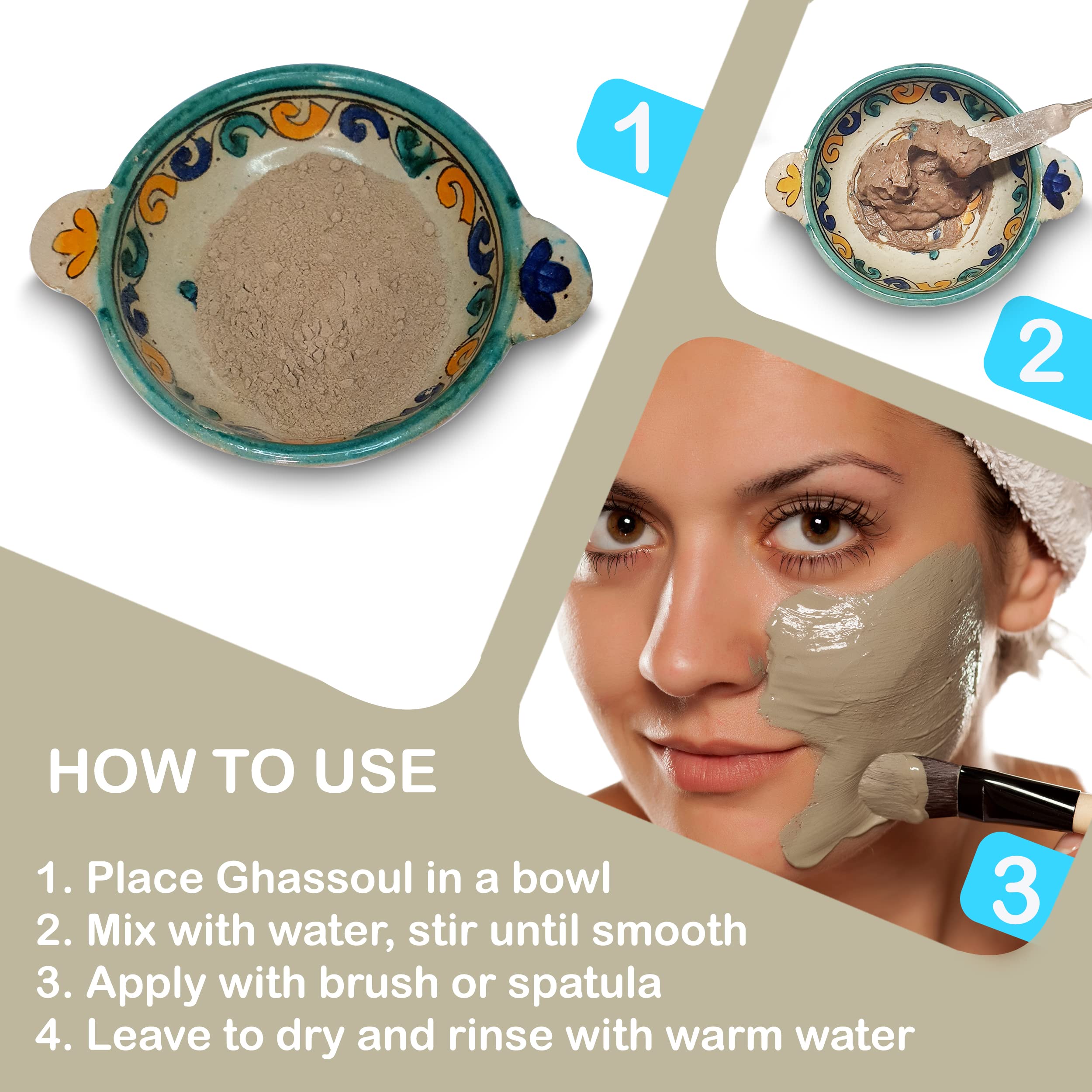 Moroccan Rhassoul Clay Mask - Organic Natural Facial and Body Clay Mask - 1 lb