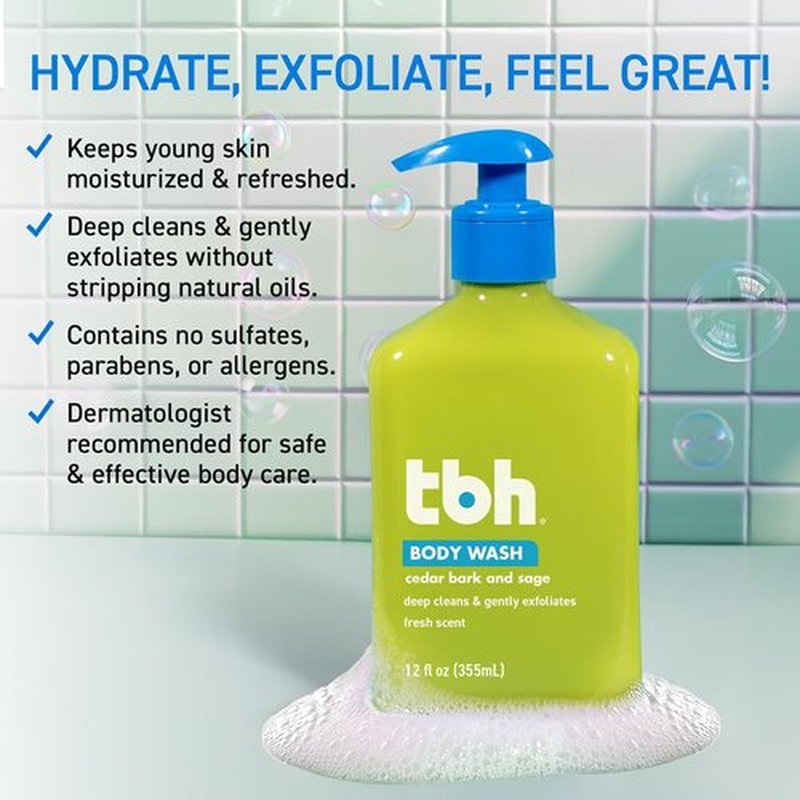TBH Body Wash for Teens & Kids - Gentle Formula for Sensitive Skin - Natural Ingredients - 12 oz