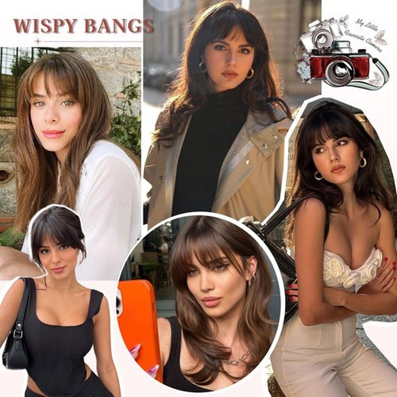 Lommel Clip in Bangs,100% Real Human Hair Wispy Fake Bangs Hair Clip for Women Dark Brown Natural Curtain Fringe with Temples Hairpieces for Daily Wear and Various festivals(Dark Brown)