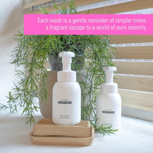 MAY MEDIC Baby Powder Double Scented Foaming Hand Soap, Moisturizing Foam with Fig and Pomegranate Extract, Vegan Wash for Bathroom and Kitchen, 10.14 fl oz (No Box)