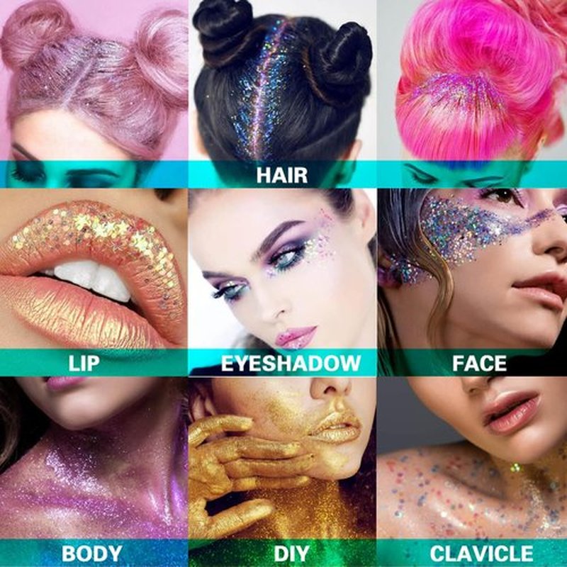 MEICOLY Gold and Clear White Face Body Glitter Set,Gold Face Glitter Gel,Singer Concerts Festival Rave Accessories,Sparkling Sequins Glitter Face Paint for Women and Kids,Chunky Glitter Makeup