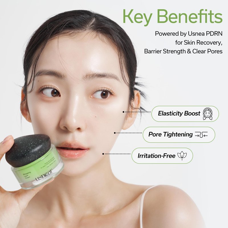 usnear FOREST Wrapping Layer Cream - PDRN & Bakuchiol Face Cream for Elasticity, Firming & Radiance - Korean Skincare for Sensitive Skin, 1.69 fl oz