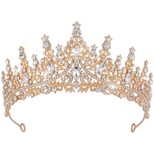 Crystal Tiara Crown for Women, Rhinestone Queen Headband Wedding Bridal Hair Accessories, Princess Crown for Birthday Prom Quinceañera Party Pageant Halloween Cosplay (B#-Gold 1 Pcs)