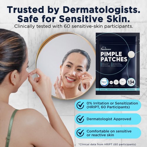 Pimple Patches for Face - 134 Count Hydrocolloid Acne Patches - Zit, Blemish, Cystic Acne Dots & Dark Spot Treatment - Invisible Clear Pimple Patch Stickers for Forehead, Chin, Nose, 3 Sizes (S, M, L)
