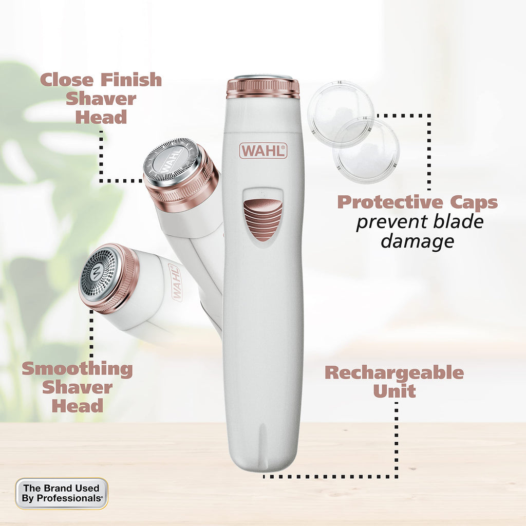 Wahl Clean & Smooth Ladies Rechargeable Facial Hair & Peach Fuzz Electric Shaver for Women – Compact Size for Travel - Model 9865-2801V