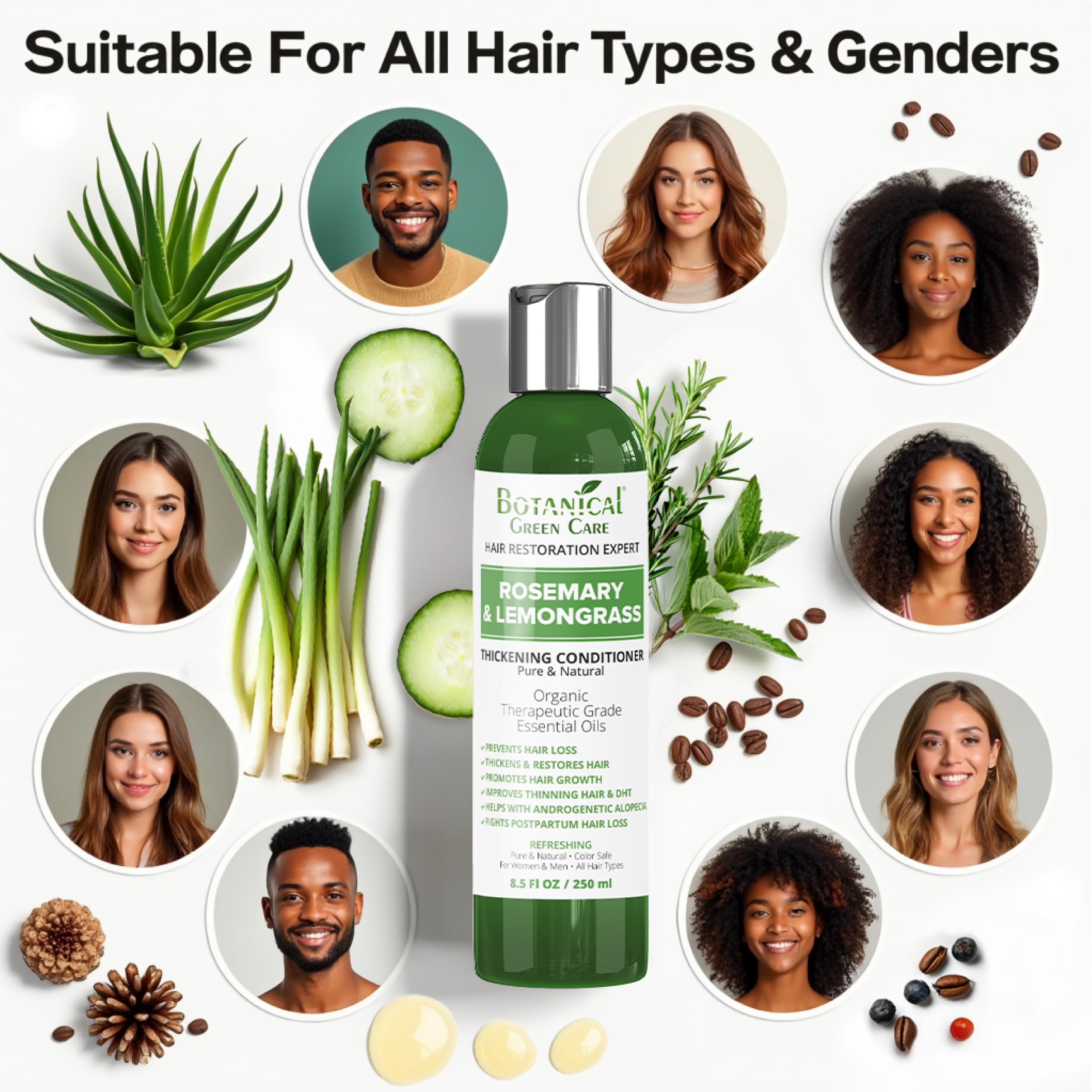 Rosemary & Lemongrass Conditioner for Thinning Hair, Thickening Product for Women and Men, Hair Growth