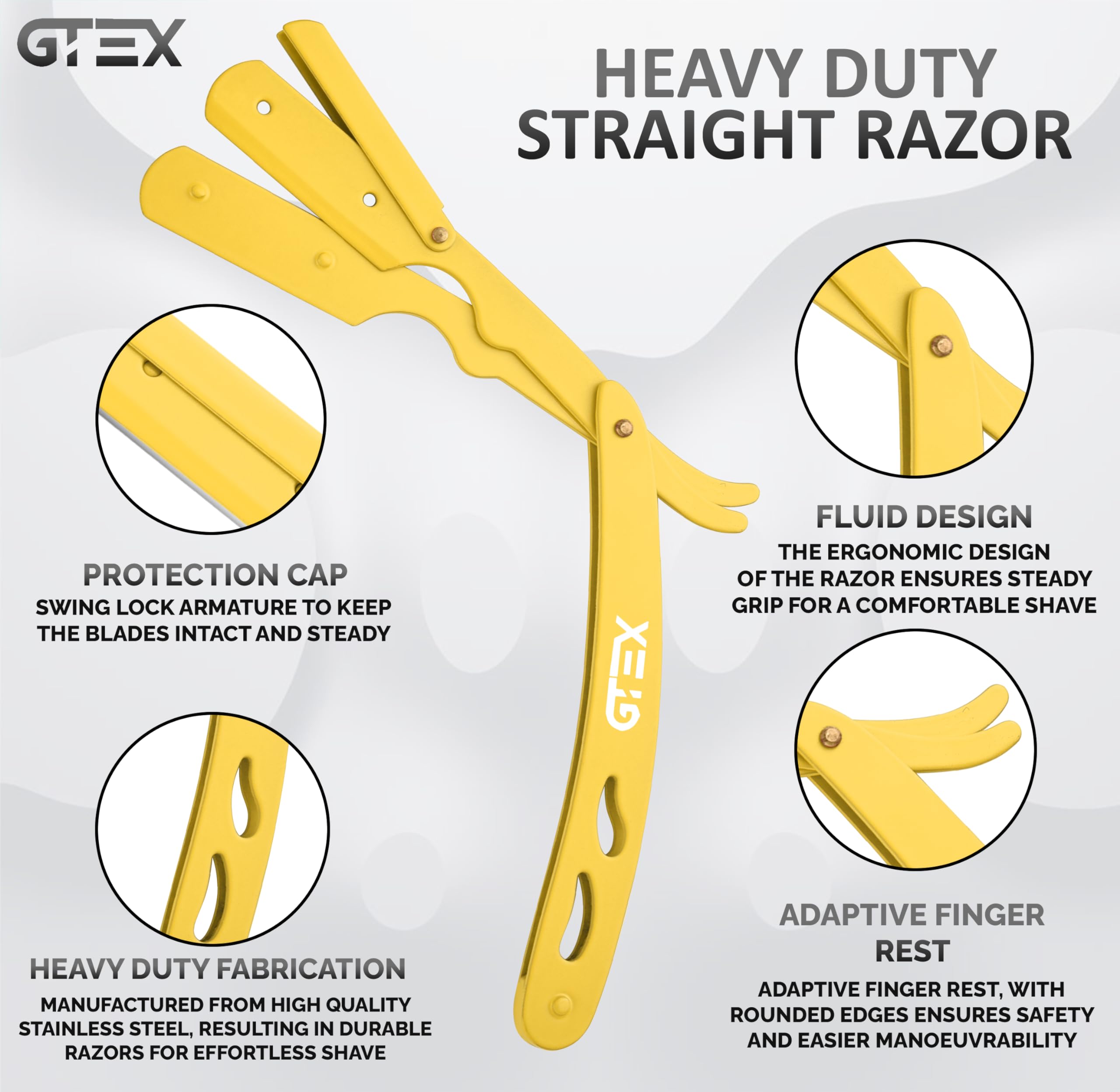 2 Straight Razor For Men (Yellow Black), 100 GTEX Premium Blades (Japanese Steel) - 2Pack Straight Edge With 100 Platinum Blades - Navajas Para Barbero - Barber For Men, Beard