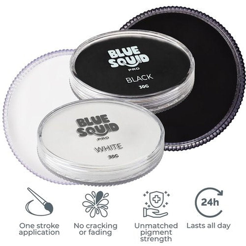 Blue Squid Face Paint Water Based Single Cake Professional Face & Body Paint - Water Activated, Kids Adults Face Painting for Costume, Halloween Makeup, Cosplay - Classic Black & White Face Paint 30g