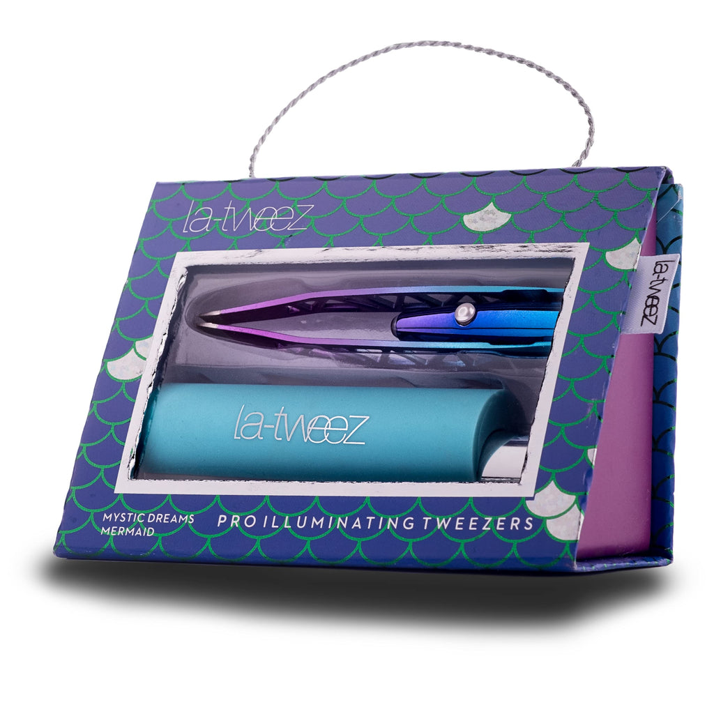 La-tweez Pro Illuminating Tweezers & Mirrored Carry Case with Diamond Dust Tips, Mermaid, 0.5 pound