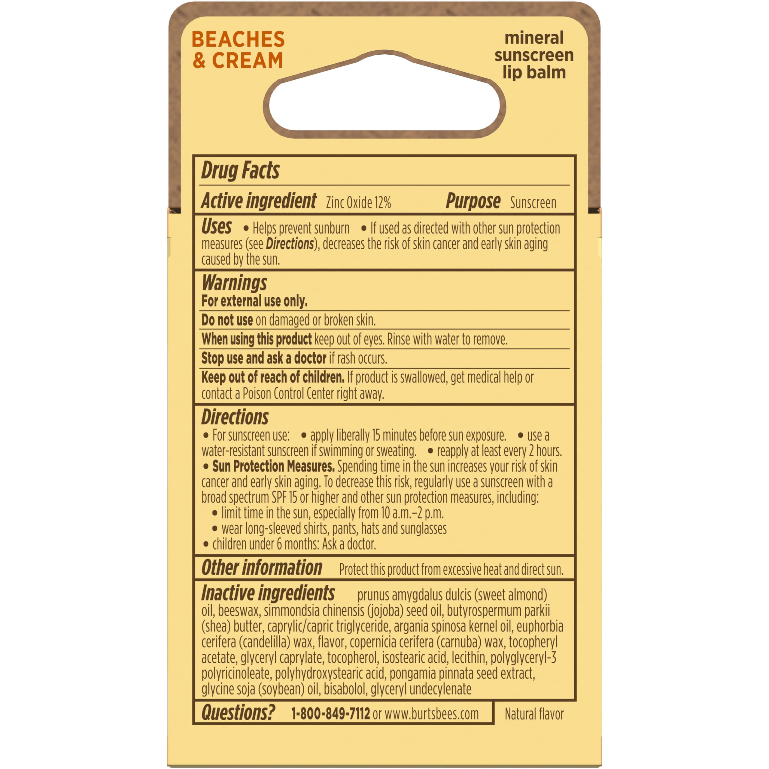 Burts Bees SPF 30 Lip Balm, Beaches and Cream, Water-Resistant Sun Care, Nano-Free Zinc Oxide Formula, Natural Origin Conditioning Lip Treatment, 0.15 oz., Three Tubes