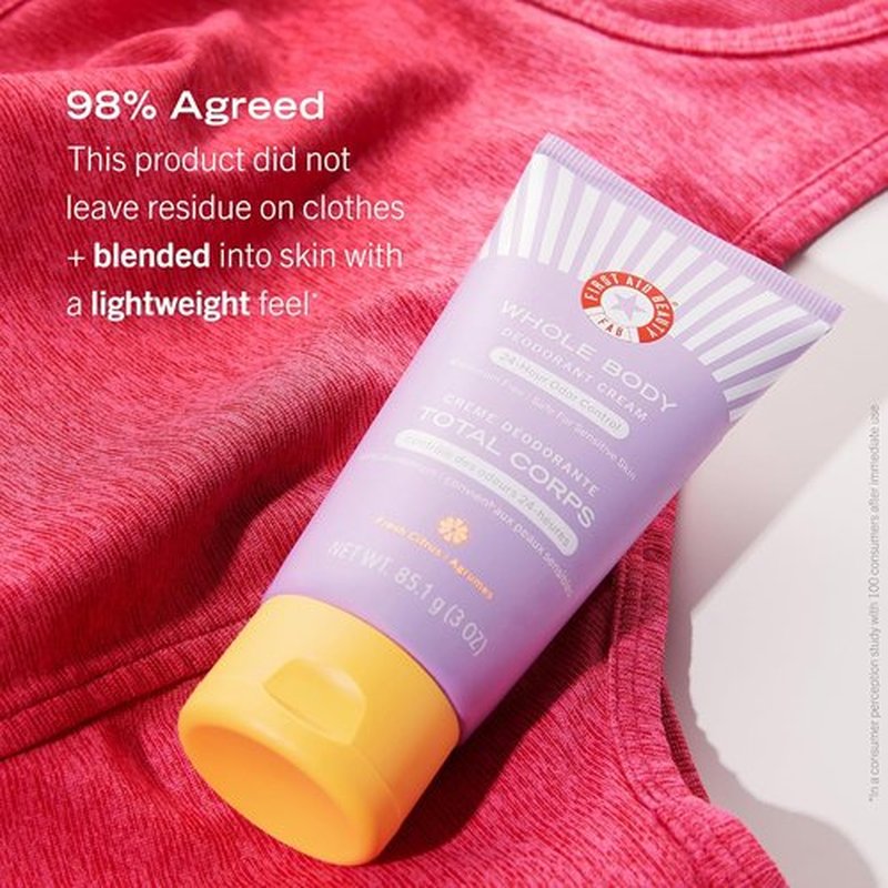 First Aid Beauty Whole Body Deodorant Cream - All-Day Odor Control, Dermatologist Tested, 3oz